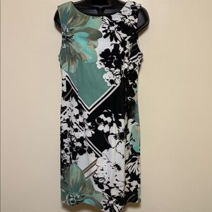 Floral Sleeveless Dress - Black, White, Green
